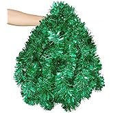 50FT Christmas Tinsel Garland, Green Thick Metallic Twist Garland for Xmas Tree, Holiday Party Decorations, Shiny & Flexible Indoor Outdoor Festive Streamers for Mantel, Stairs & DIY Crafts