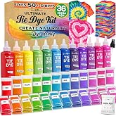 Jim&amp;Gloria Tie Dye Kit, 36 Tiedye Powder 12 Larger Bottles Fabric Dyes for Clothing, Permanent Dye with Soda Ash Tie Dye Kits for Large Groups Paint Party Summer Activities DIY Crafts
