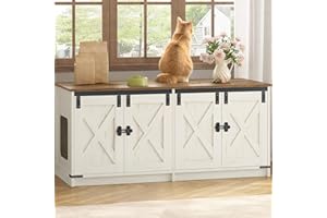 Hzuaneri Cat Litter Box Enclosure for 2 Cats, Hidden Litter Box Furniture Cabinet with Double Room, Indoor Cat House, Farmhouse Style, 46.7 x 18.9 x 21.1 Inches, Rustic Brown and White CB85314X