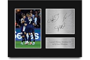 HWC Trading Lionel Messi, Neymar Jr & Kylian Mbappe PSG Gifts Printed Signed Autograph Picture for Football Fans and Supporters - US Letter Size