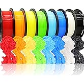 1.75mm 8 Spools Popular Colors 3D Printer PLA Filament Bundle Pack: Black White Red Blue Yellow Orange Limegreen SkyBlue, Each Spool 250g, Widely Compatible, Total 2Kg 3D Printing Filament