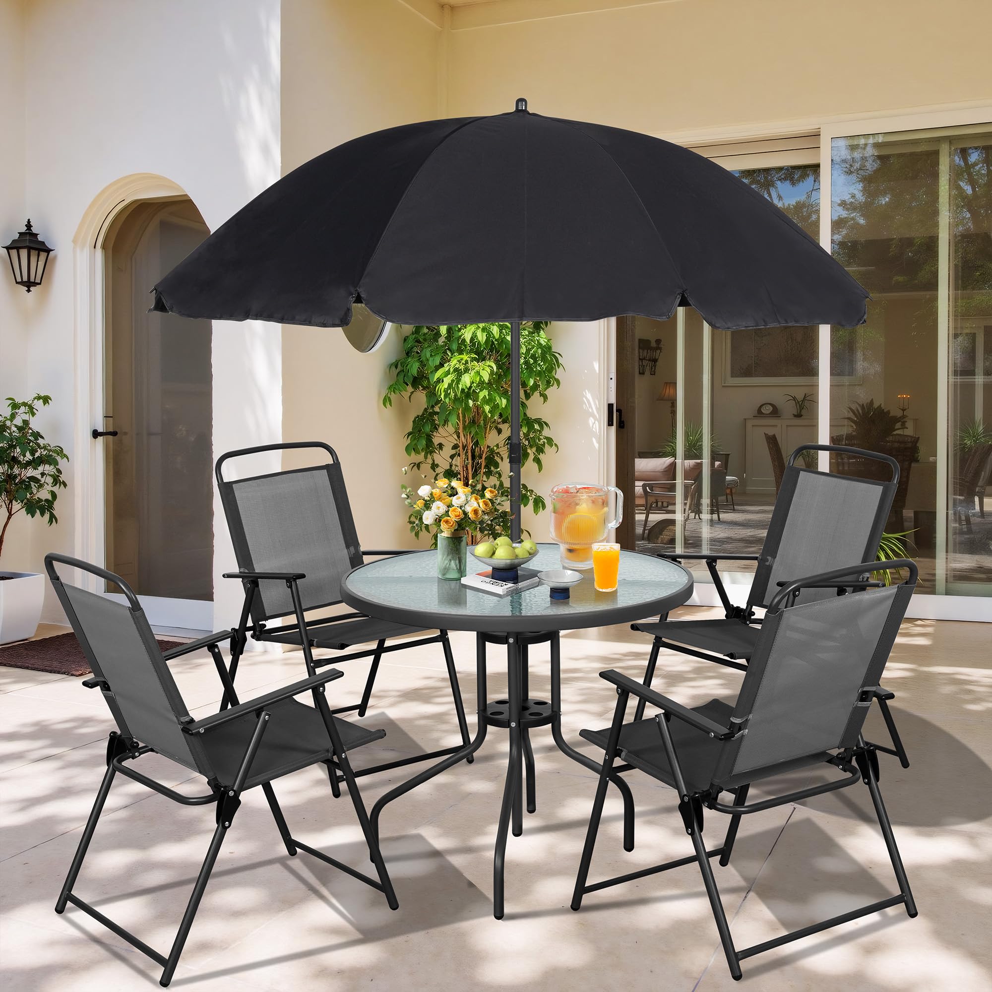 Vongrasig 6 Piece Folding Patio Dining Set,Small Metal Outdoor Garden