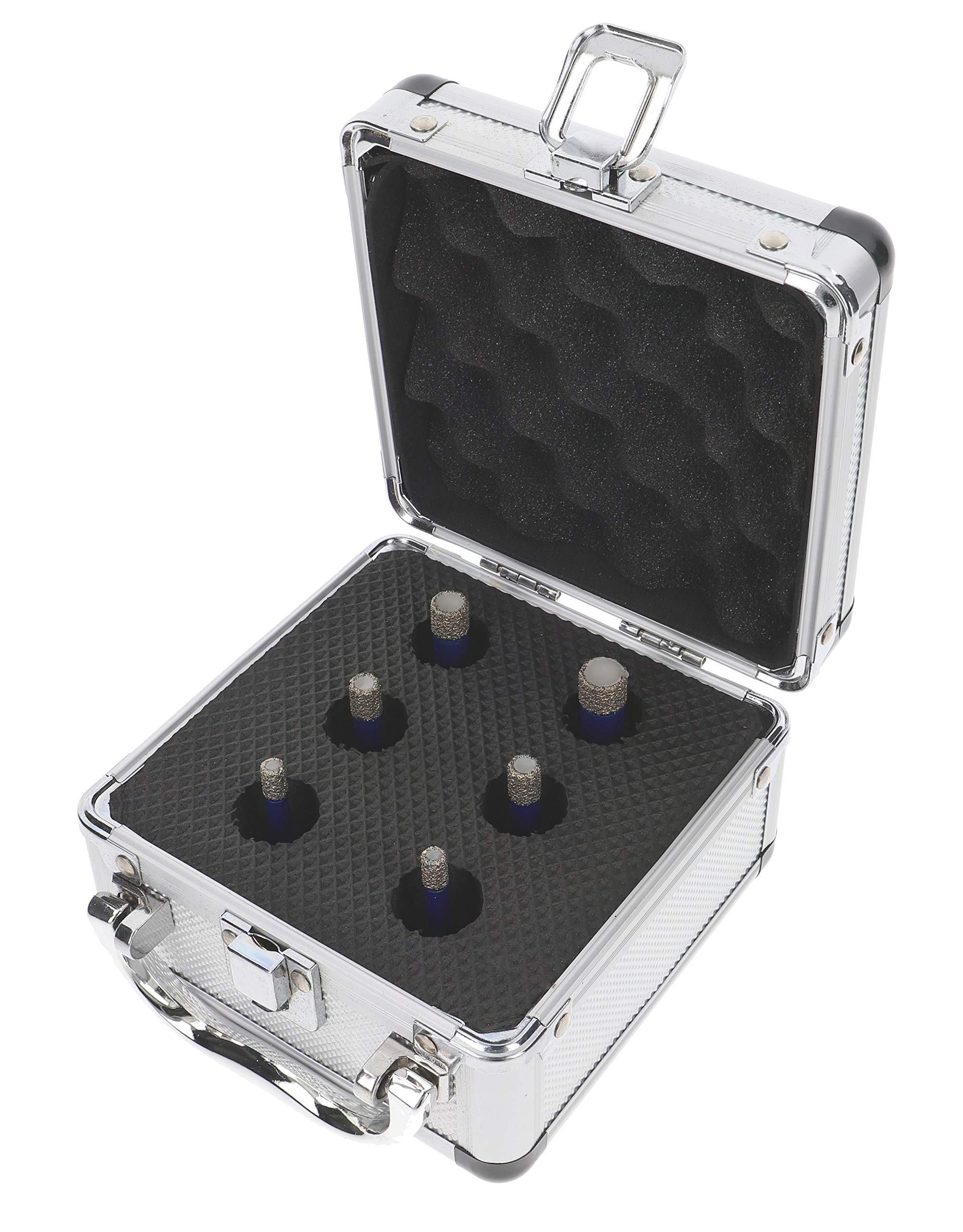 PRODIAMANT Professional diamond drill bit set, 6 pieces (2 x 6 mm, 2 x 8 mm, 10 mm, 12 mm x M14) in aluminium case, diamond tile drill bit set.