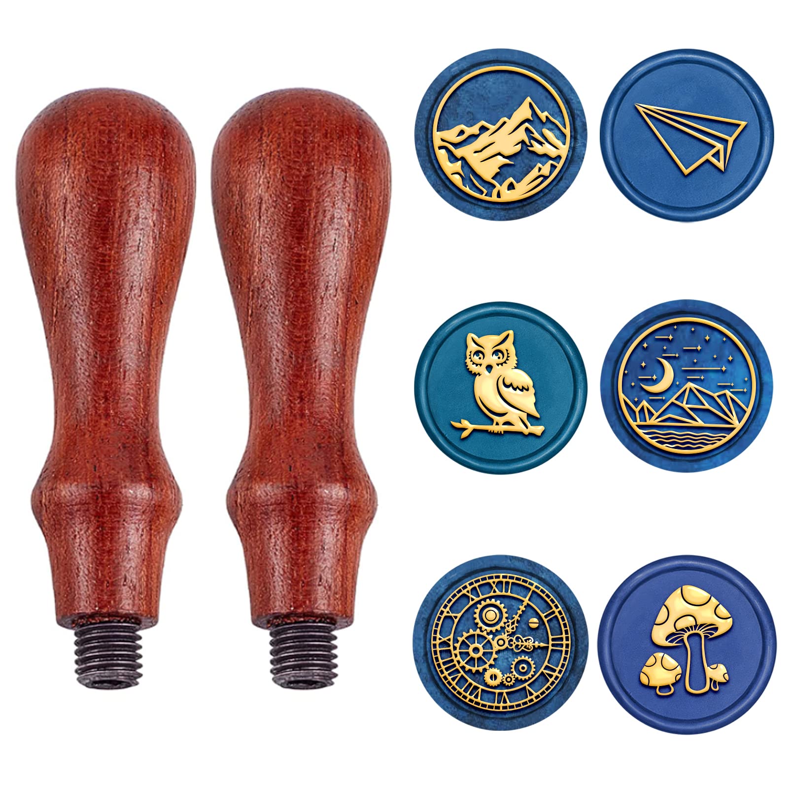 CRASPIRE Wax Seal Stamp Set 6pcs Sealing Wax Stamps Brass Heads 2pcs Wood Handle Mixed Pattern Series Retro Brass Stamp Kit 25mm Removable for Letter Envelope Invitation Wedding Embellishment Gift