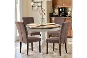 COLAMY Upholstered Parsons Dining Chairs Set of 4, Fabric Dining Room Kitchen Side Chair with Nailhead Trim and Wood Legs - Brown