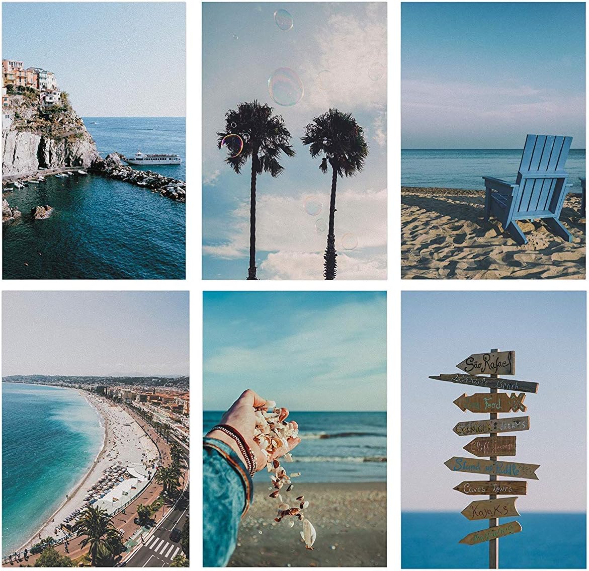 Beach Wall Art | Set Of Six 11X17" Perfect Beach Decorations for Home | Ideal Beach Decor For Bedroom Or Bathroom | Cool Beach Wall Decor | Comes With Sticky Squares For Easy Installation