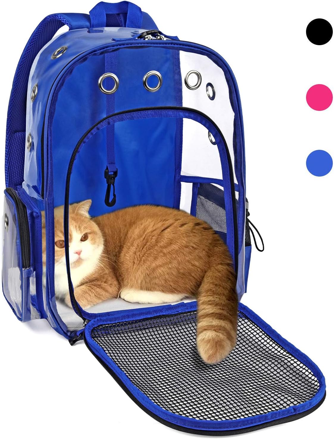 Pet Cat Dog Backpack Carrier Travel Hiking Mesh Front Dog Backpack Carrier for Cat Rabbit Small Animal Breathable Clear Lightweight Pet Backpack for Outdoor Walking (Blue 2-10lbs)
