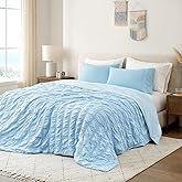 Cozy Bliss Cooling Comforter Seersucker Plaid Queen Size, Q-Max 0.45 Lightweight Cooling Blanket, Breathable Silk Smooth Summer Bedding Quilt for Hot Sleepers Night Sweats Blue