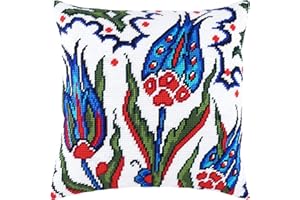 BRVSK Turkish Tulips. Needlepoint Kit. Throw Pillow 16×16 Inches. Printed Tapestry Canvas, European Quality