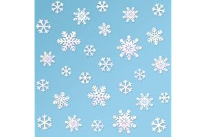 pinkblume 72pcs Iridescent White 3D Snowflake Wall Stickers Holographic Snowflakes Wall Decals for Winter Wonderland Christmas Frozen Nursery Xmas Showcase Window Wall Art Decor