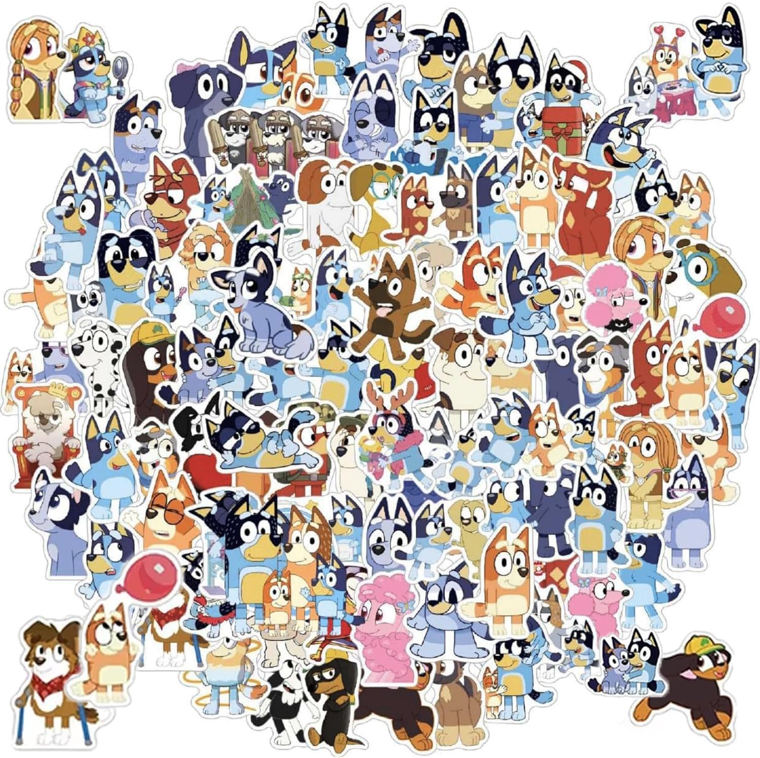 100 Cartoon Stickers Colorful Aesthetic VSCO Vinyl/PVC Waterproof Decals for Water Bottle, Phone, Case, Laptop, Skateboard, Gift for Teens, Boys and Girls (Blue 100)
