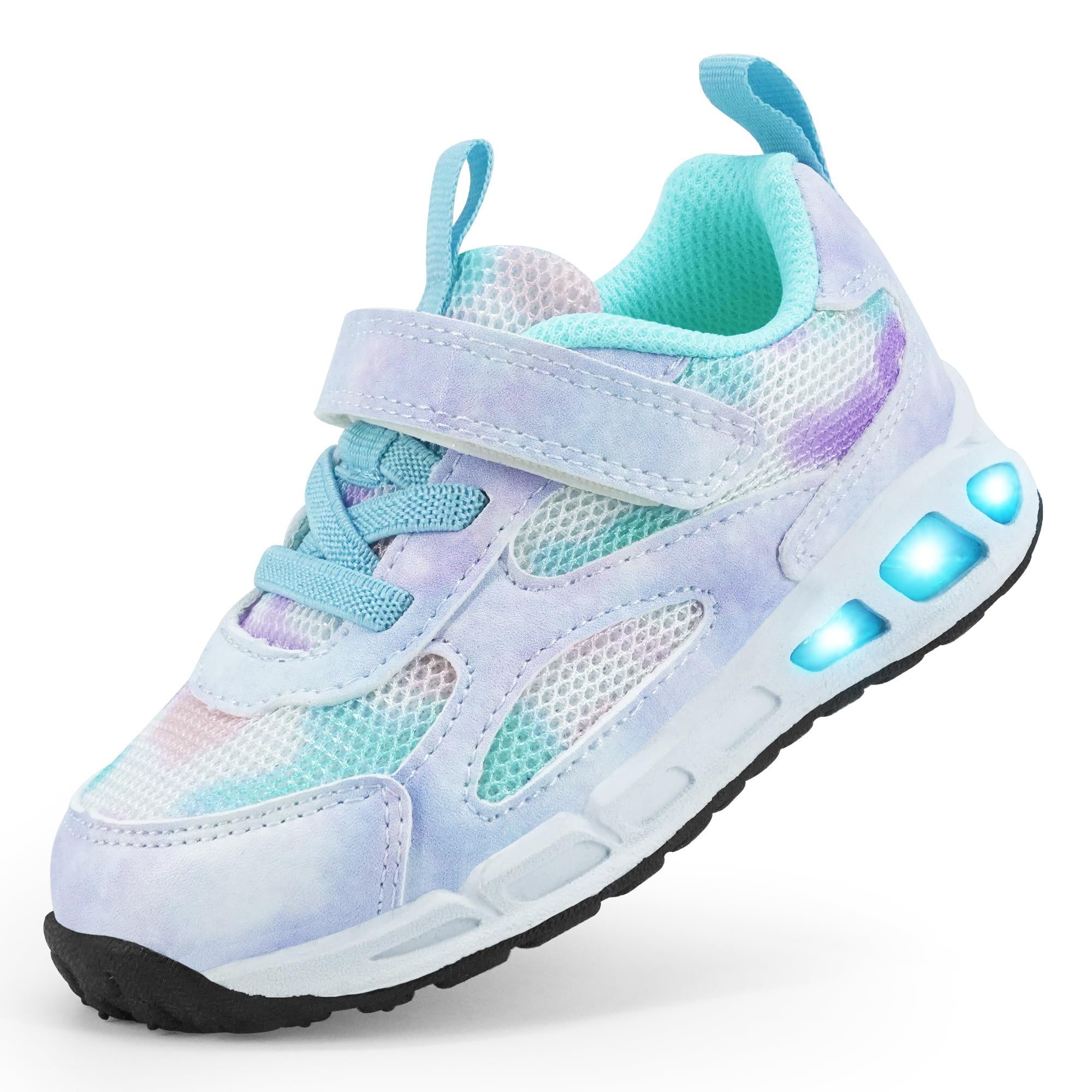 Floranate Light Up Toddler Shoes for Girls Boys Fashion Funny LED Flashing Mesh Breathable Adorable Hook and Loop Sneakers Size 11 Little Kids (Blue Size 11) Image