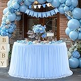 60 Inch Blue Round Tulle Tablecloth Skirt Stretch
