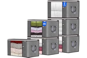HOTBAG 60L Storage Bag, 6 Pack Foldable Blanket Storage Bins, Large Clothes Storage Bins with Lids and Handle Storage Containers for Organizing Bedroom, Closet, Clothing and Comforter