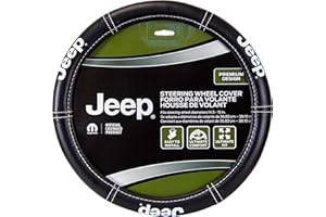Plasticolor 006695R01 Jeep Deluxe High Contrast Stitching Premium Steering Wheel Cover for Cars, Trucks & SUV, Black