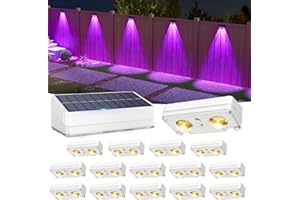VOLISUN Solar Fence Lights 16 Pack, Warm White, Cool White and RGB Color Glow LED Lamp, IP65 Waterproof Fence Solar Lights Outdoor for Patio, Backyard, Railing, Deck and Wall（White）