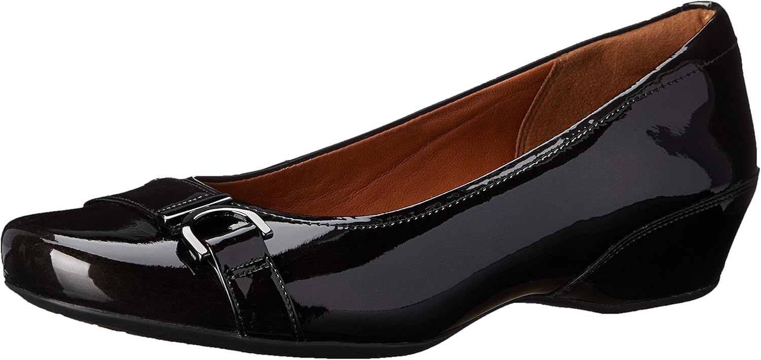 Clarks Damen Pumps mit Keilabsatz, Schwarz (Schwarzes Lackleder), 40 EU