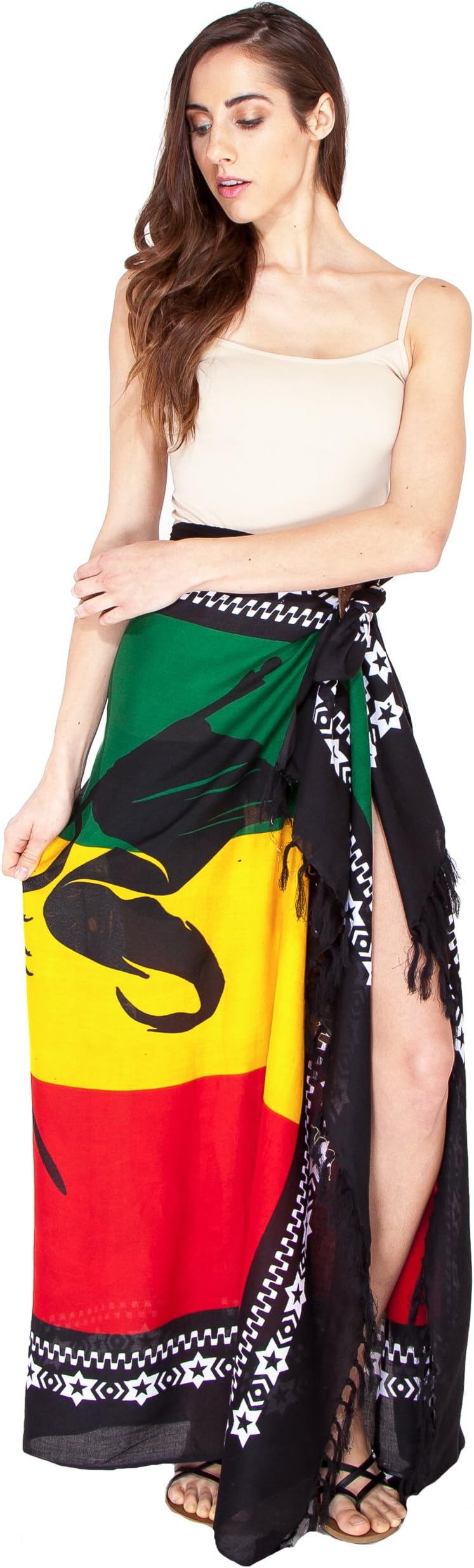 Lakhays Jah Lion Rasta Sarong wrap/Beach Cover up-Black-One Size