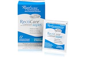 RectiCare Medicated Anorectal Wipes – Maximum Strength Topical Numbing – 5% Lidocaine & Glycerin – 12 Pack