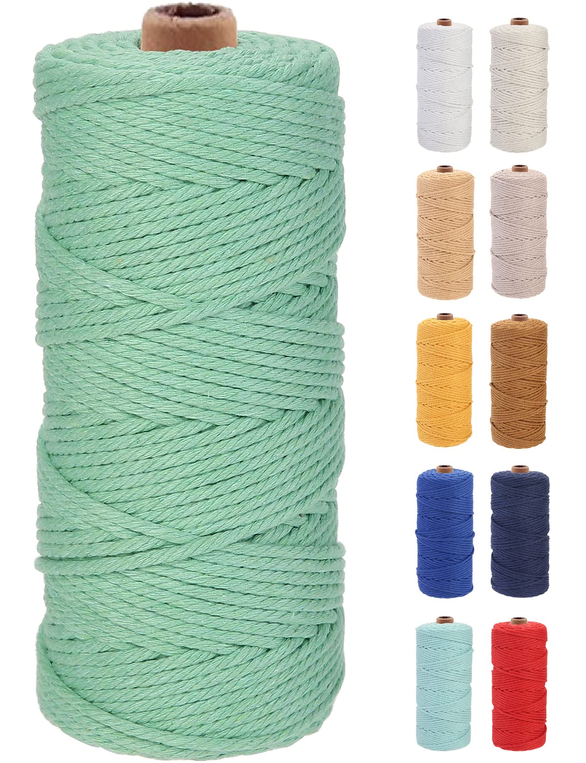 GOHOF Macrame Cord 3mm x 100m Premium Cotton Macrame Rope, 4 Strand Twisted Soft Cotton Cord, Perfect for Macrame Art, Aqua Green — image 1