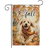 Garden Flags, Hello Fall Garden Flag, Golden Retriever Dog Maple Leaf Flag Double-Sided Flags for Farmhouse Yard Outdoor Decoration-12 x 18inch (Labradoodle)