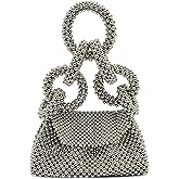 Miuco Pearl Big Ring Top Handle Bag Evening Wedding purse Handmade Beaded Handbag