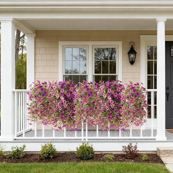 INQCMY ARTIFICIAL FLOWERS FOR OUTDOOR FAUX HANGING PLANTS SPRING SUMMER DECORATION 2 PCS FAUX FLOWERS FOR PLANT POT UV RESISTANT LOOK REAL FOR OUTSIDE HOME GARDEN ENTRANCE COURTYARD