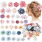 KorViSHOW 32 Pieces Flower Hair Clip for Women Artificial Rose Hair Aaccessories Bride Claw Clip Floral Barrettes for (Pink White Purple Blue)