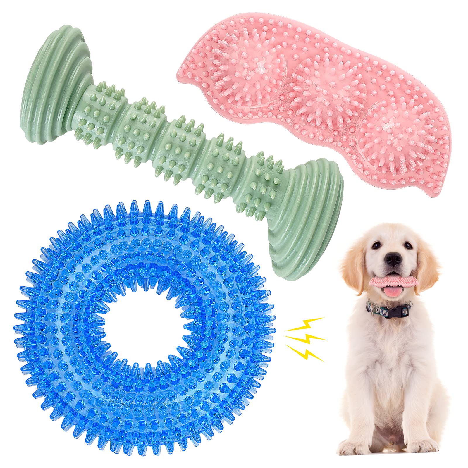 ENZO Dog Chew Toys for Puppy Teething, 3Pack 2-8 Months Puppies Teething Toys Soft & Durable Puppy Toys for Cleaning Teeth and Protects Oral Health Both Small Dogs & Medium Dog Suitable