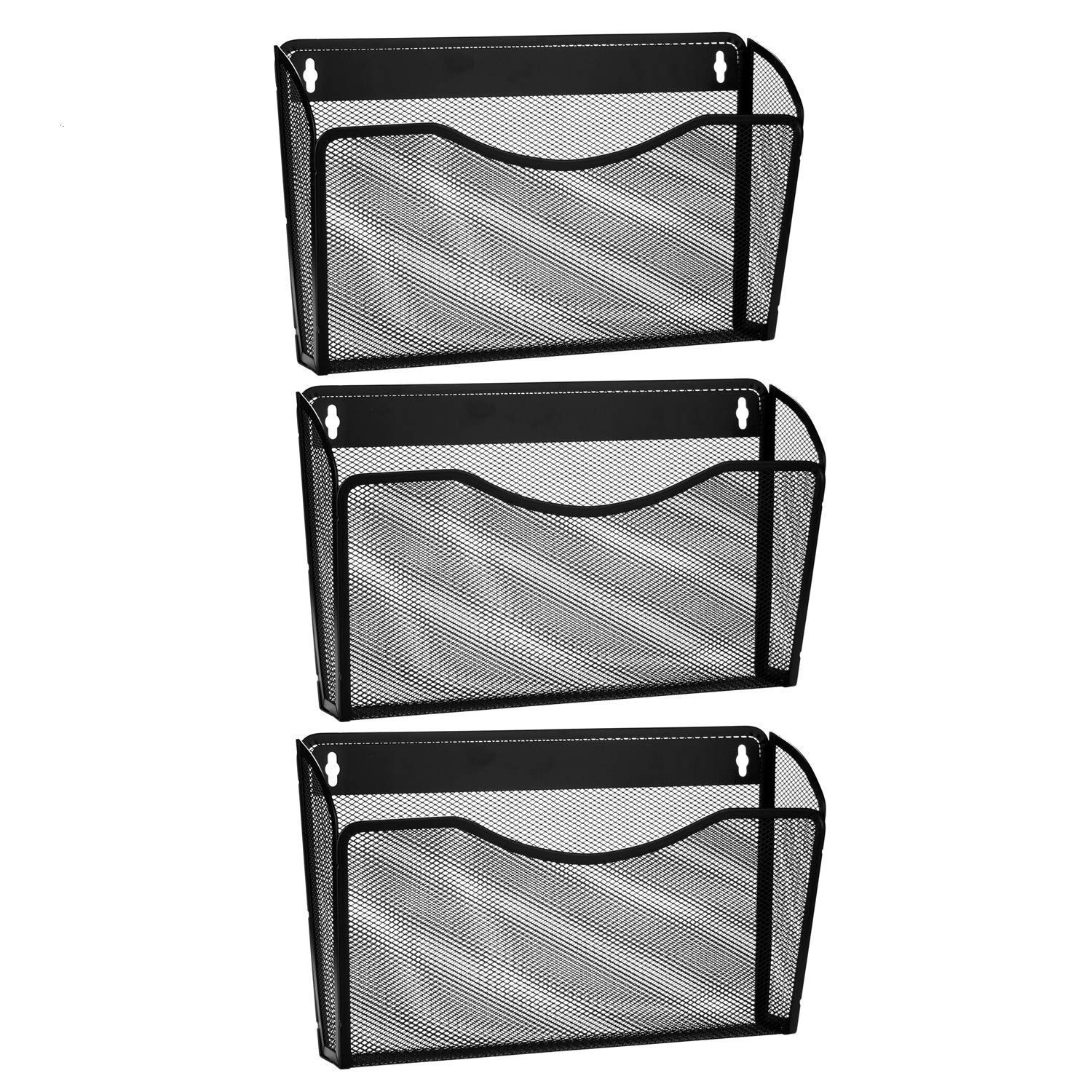 Black 5 Pocket Wall Mounted File Hanging Organizer Metal Mesh Office