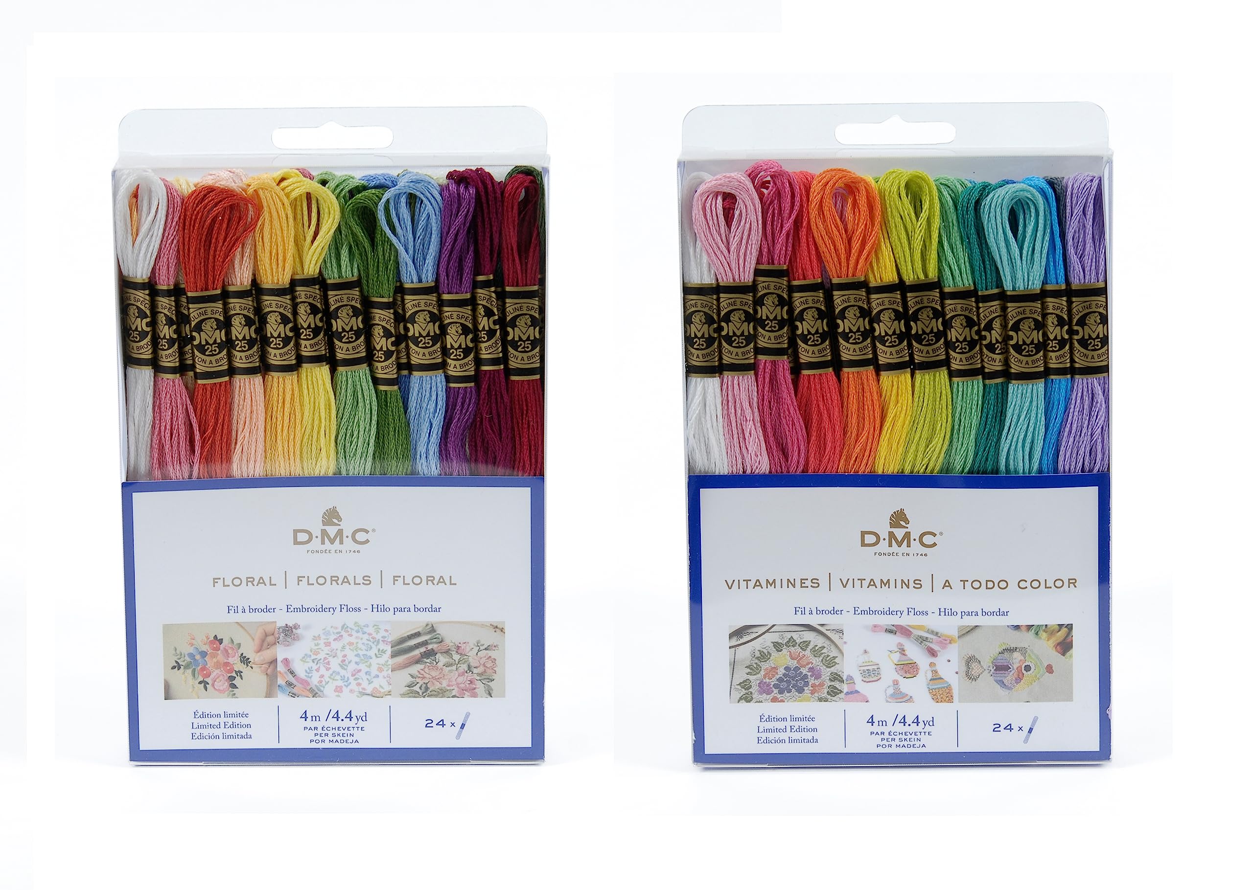 DMC - Assortment of Mouliné Special 117MC Threads - Vitamins & Floral Colours - 100% Cotton - 2 Packs of 24 Skeins of 4 Metres | Embroidery Thread, Ideal Cross Stitch