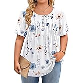 IN'VOLAND Plus Size Tops for Women Short Sleeve Shirts Dressy Casual Tunics to Wear with Leggings Beach Vacation Clothes
