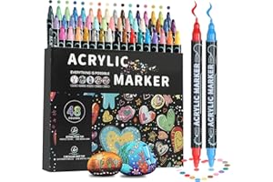 nauets 48 Colors Dual Tip Acrylic Paint Pens, Fine & Dot Tip Premium Coloring Markers Set for Wood, Rock Painting, Stone, Drawing, Canvas, Glass, Ceramic Surfaces and DIY Crafts Making Art Supplies