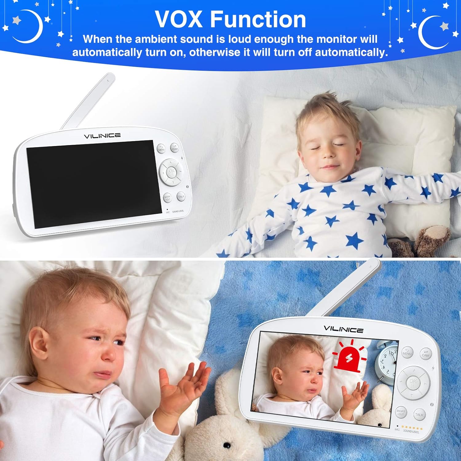 Baby monitor with camera and audio, VILINICE Video Baby Monitor with 720P HD Large 5.5" Display, Auto Night Vision,Two-Way Talk, Temperature Monitor, VOX Mode, and Long Battery Life: Baby