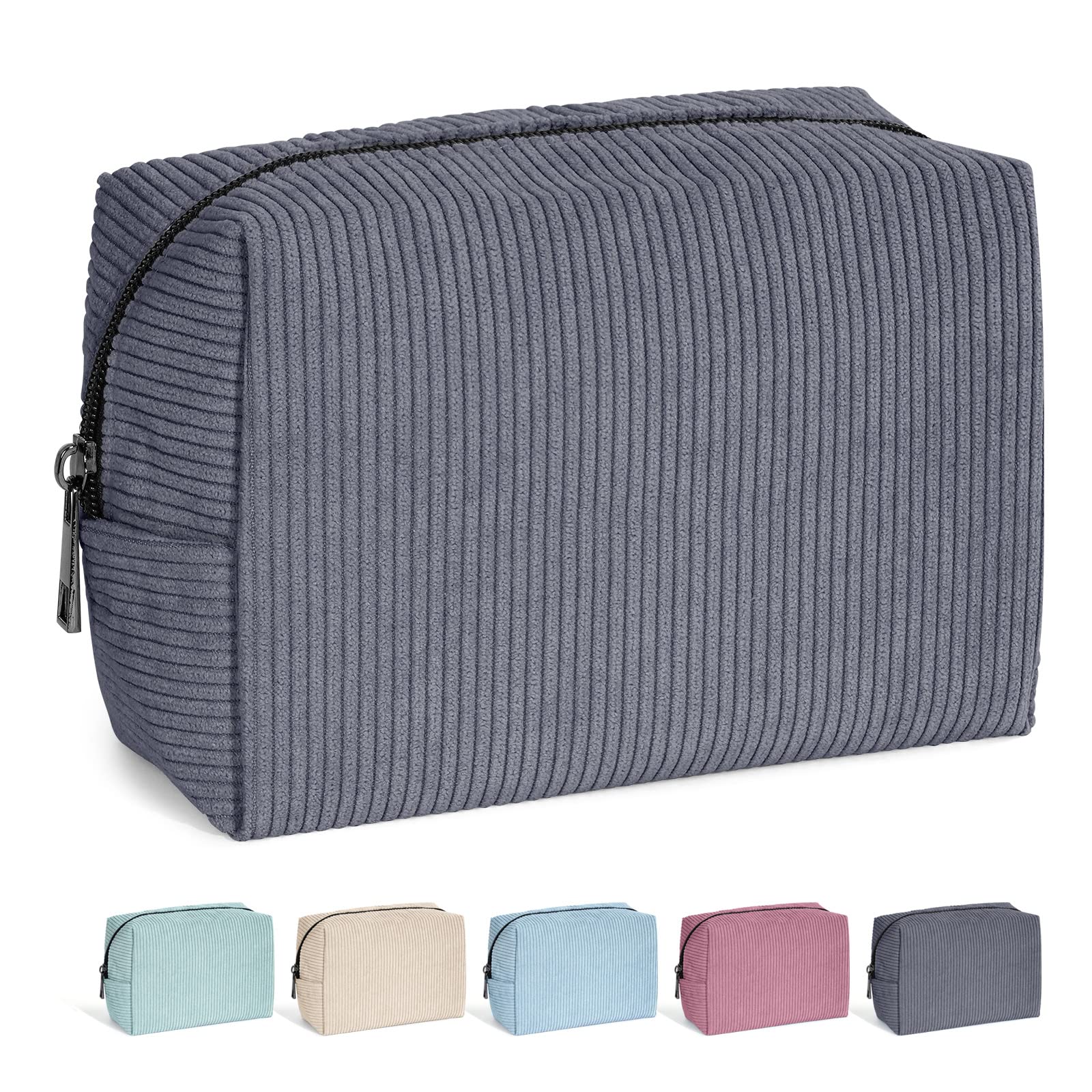 MAANGE Makeup Bag for Purse Small Cosmetic Bag Travel Makeup Pouch Corduroy Portable Versatile Zipper Pouch for Women(Gray)