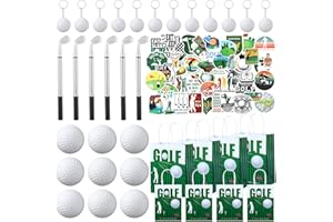 Qeeenar 98 Pcs Golf Party Favor Set Includes Golf Ball Keychain Ballpoint Pen Sport Party Supplies Bags with Handles Stress Balls Stickers for Goodies Bags Filler