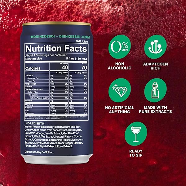 DE SOI PURPLE LUNE NON-ALCOHOLIC DRINKS 4-PACK (8 FL OZ) VARIETY PACK – READY TO DRINK BEVERAGES, ALCOHOL FREE ALTERNATIVE, SPARKLING APERITIFS WITH ADAPTOGENS, NATURAL BOTANICALS