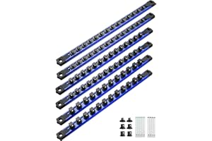 ALOANES 6-Piece Magnetic Socket Organizer, Heavy Duty Aluminum Socket Rails Organizer, 360° Swivel Clips Socket Holder Kit fo