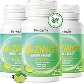 Pentavite B-ZING Daily Energy Supplements, 9-in-1 Fizzy Lime Chew, Vitamin B Complex (8 B Vitamins) with Taurine, Support Energy, Skin & Hair and Beauty, Supplements for Women & Men, 90 Ct
