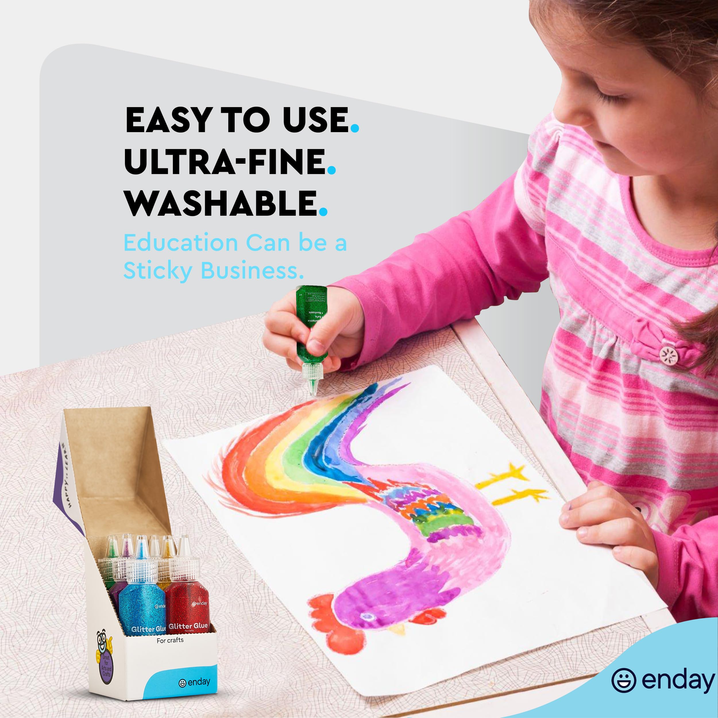 Glitter Glue for Crafts in Bright Classic Colors: Silver, Red, Green, Blue, Purple & Gold Glitter Glue Washable & Non-Toxic Used for Gluing, Drawing, Writing, Outlining, 0.67 OZ (6 Pieces) - by Enday