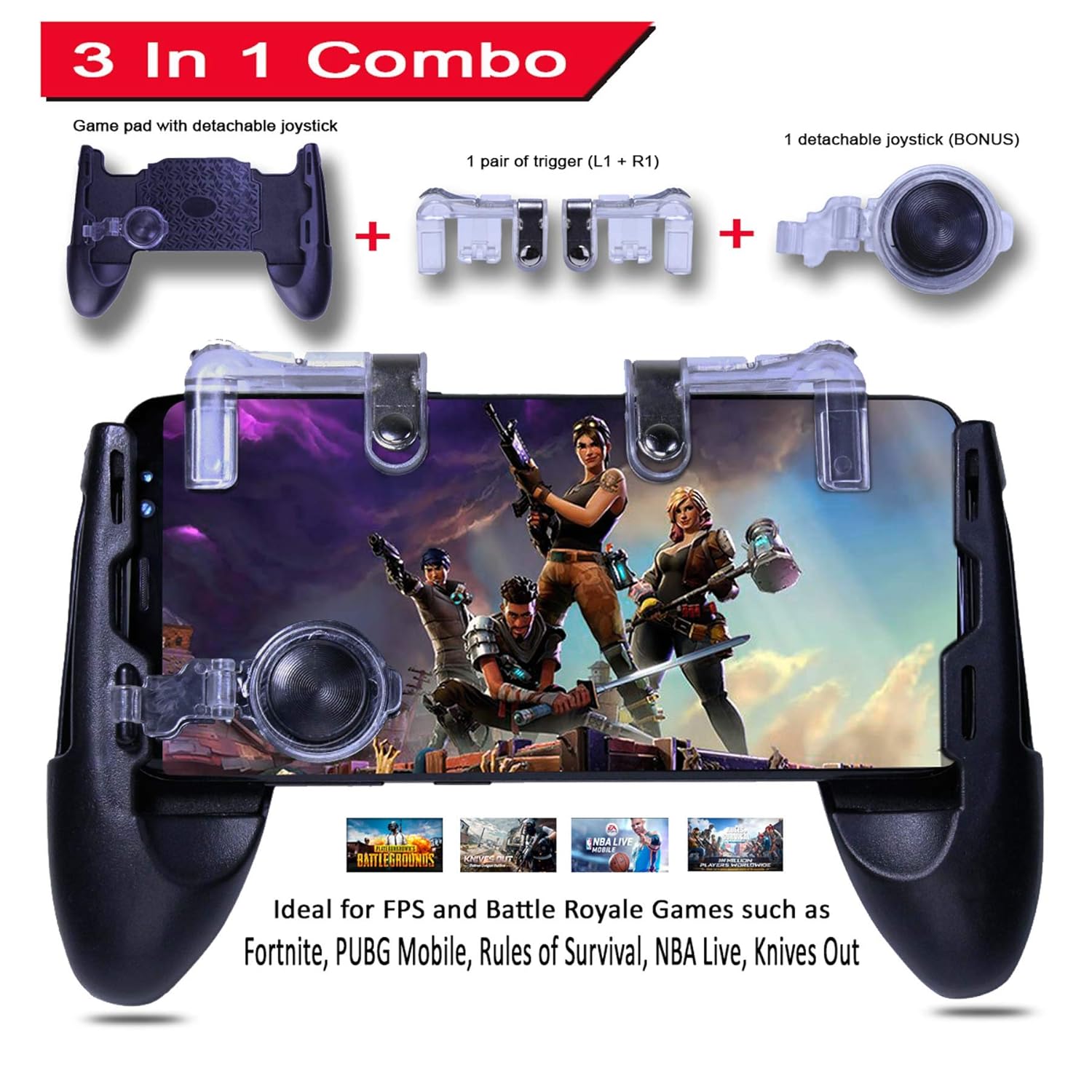 Pubg Fortnite Mobile Game Controller 3 In 1 Gaming Joystick - 