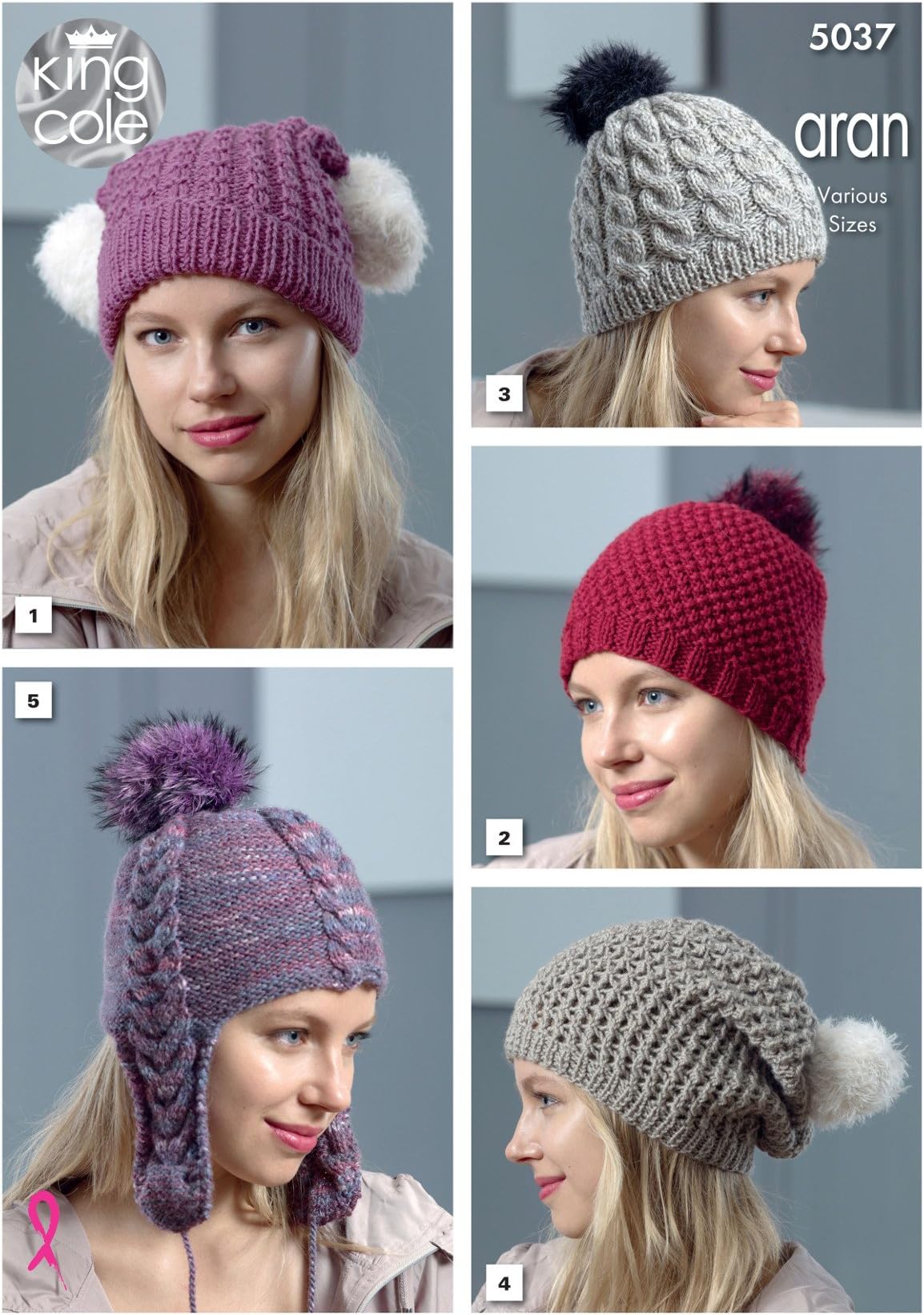 King ColeKing Cole 5037 Knitting Pattern Womens Hats in King Cole Merino Blend Aran and Fashion Aran