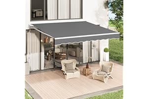 U-MAX Retractable Awning, 10'x8' Manual Awnings for Patio Sun Shade Shelter, Water-Resistant Polyester Cover Outdoor Door Window Awning with Crank Handle for Deck, Home, Backyard, Balcony, Grey