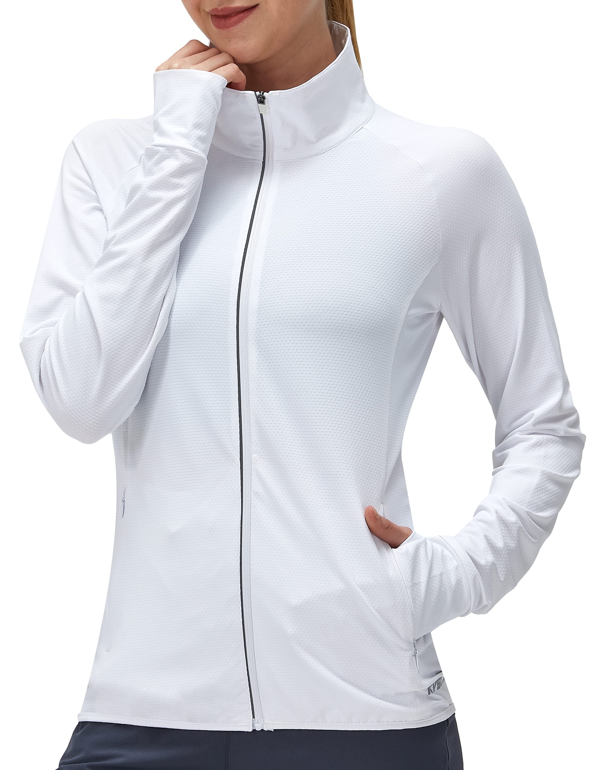 Photo 1 of KPSUN Women's UPF 50+ UV Sun Protection Clothing Long Sleeve Athletic Hiking Shirts Lightweight SPF Zip Up Outdoor Jacket (White,M)