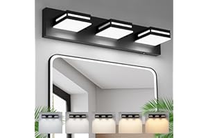 Sailstar LED Modern Bathroom Vanity Light Fixture, 5CCT 24W 3-Light Bathroom Lighting Fixtures Over Mirror, Dimmable Acrylic Vanity lights with Rotatable Heads, 20" Matte Black Bath Room for Over Sink