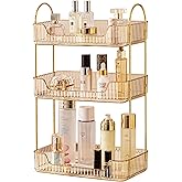 akinbas 3 Tier Bathroom Organizer Countertop Makeup Perfume Tray Skincare Organizer for Bathroom Dresser Vanity (Gold)