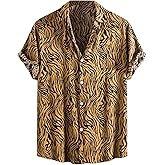 VIPWOLF Men's Animals Tiger Striped Button Down Shirts Short Sleeve Collared Summer T Shirt Tops