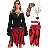 Angelaicos Womens Pirate Costume With Accessories Set Pirate Head Scarf Pirate Eye Patch for Women Halloween Cosplay Outfits