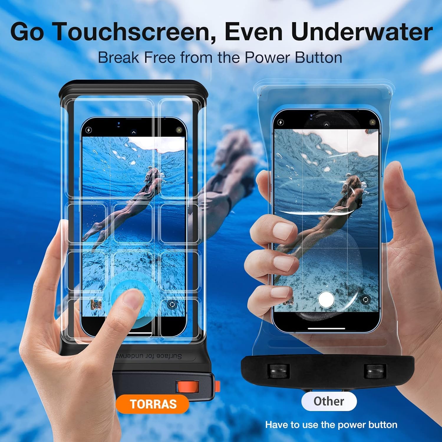TORRAS Icecube IPX8 Waterproof Phone Pouch, Underwater Screen Touchable, Waterproof Phone Case for Snorkeling, Adjustable Lanyard, Vacation Essentials for iPhone 15 Pro Max/14/13 Samsung, Black 6.9''