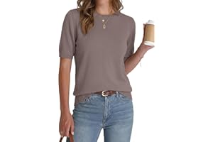 BTFBM Short Sleeve Sweater for Women Spring Tops Crew Neck Lightweight Pullover Loose Dressy Casual Blouse Basic Clothes